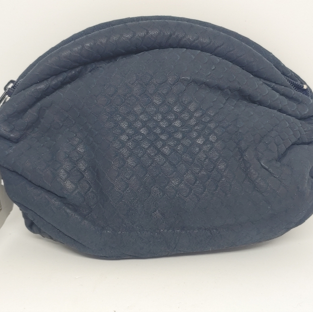 Vtg Blue Leather Lambskin Quilt Pattern Make Up Bag Pouch Dani Lo